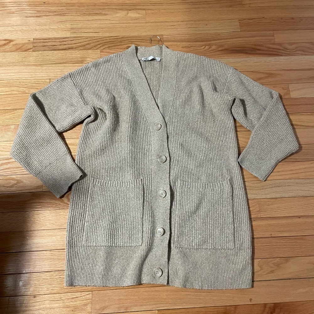 Zara Beige Button Up Sweater Size Medium